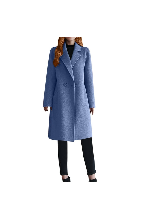 Womens Trench Coat Long Sleeve Wool-Blend Pea Jackets Casual Notch Lapel One Button Cardigan Coats Fall Winter Fashion Outerwear
