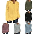 thumbnail image 1 of VEKDONE Womens Trendy Hoodies Lace Patchwork Hollow Out Textured Hooded Sweatshirt Casual Drawstring Pullover, 1 of 7