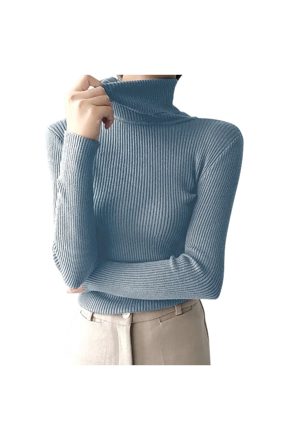 Womens Turtleneck Sweaters Casual Soft Knit Jumper Casual Stretch Slim Fit Pullover Tops Solid Color Lightweight Undershirt Sweater