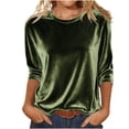 thumbnail image 1 of VEKDONE Womens Velvet Tops Three Quarter Length Sleeve T Shirts Solid Color Soft Comfy Pullover Top Dressy Casual Loose Fit Tunic Blouses Army Green XXL, 1 of 7