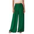 thumbnail image 1 of VEKDONE Womens Wide Leg Palazzo Pants Casual Pleated Flowy Sratight Trousers Elastic High Waisted Loose Fit Lounge Pants with Pockets Green S, 1 of 6