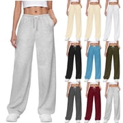 VEKDONE Womens Wide Leg Sweatpants Elastic Waisted Drawstring Long Pants Solid Color Baggy Sweat Pants with Pockets Fall Thin Fleece Lounge Trousers