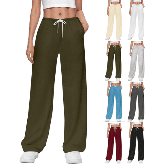 VEKDONE Womens Wide Leg Sweatpants Elastic Waisted Drawstring Long Pants Solid Color Baggy Sweat Pants with Pockets Fall Thin Fleece Lounge Trousers