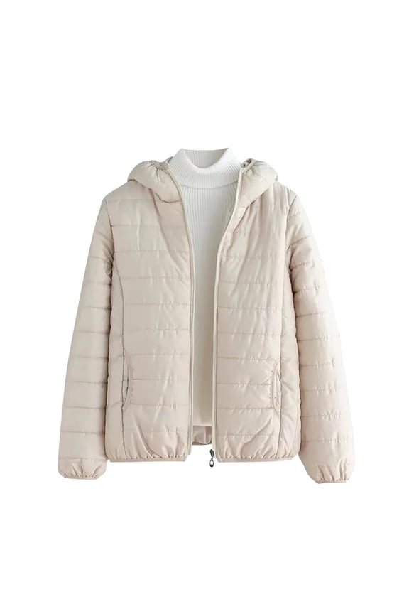 Womens Winter Warm Hoodie Jackets Solid Color Cotton Loose Fit Hooded Outerwear Full Zip Up Down Cotton Jacket Padded Puffer Coat with Pockets