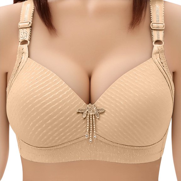 VEKDONE Womens Wireless Bras Supportive Push Up Bra Plus Size No Underwire Lace Thin Cup Full Coverage Bralette Everyday Bra Beige Size XXXL