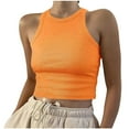 thumbnail image 1 of VEKDONE Womens Workout Crop Tank Tops Solid Color Basic Yoga Tanks Sleeveless Crewneck Cropped Vests Summer Ribbed Slim Fit Athletic Blouses Orange M, 1 of 6