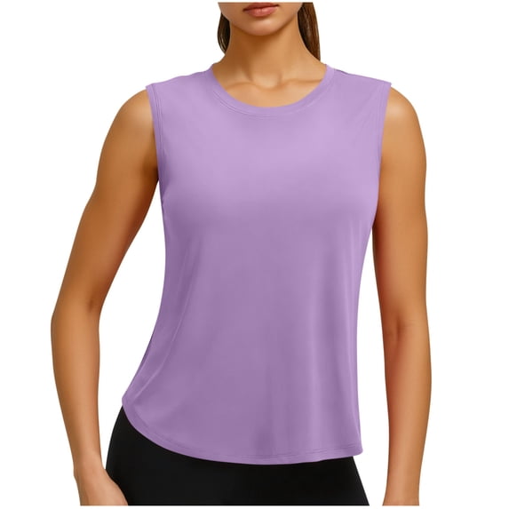 VEKDONE Womens Workout Tank Tops Summer Lightweight Breathable Pullover Tanks Solid Color Basic Sleeveless Vest Casual Loose Fit Quick Dry Athletic Tank Tops Purple XXL