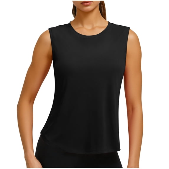 VEKDONE Womens Workout Tank Tops Summer Lightweight Breathable Pullover Tanks Solid Color Basic Sleeveless Vest Casual Loose Fit Quick Dry Athletic Tank Tops Black L
