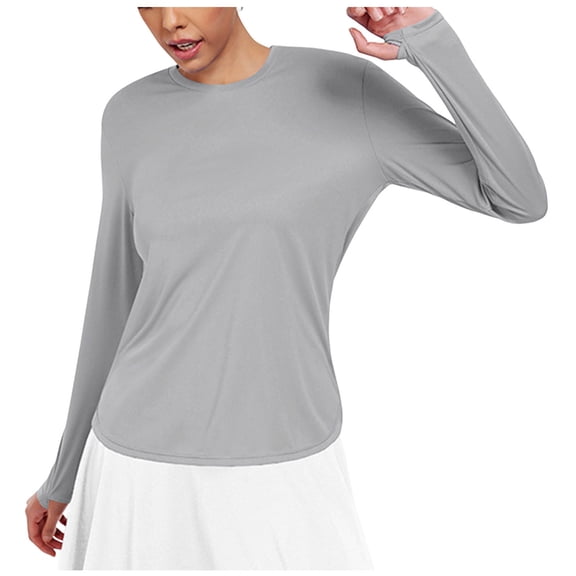 VEKDONE Womens Yoga Shirt Long Sleeve Crew Neck Tunic Tops with Thumb Hole Casual Lightweight Workout Tops Breathable Athletic Blouse Underwear