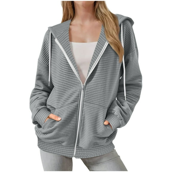 VEKDONE Womens Zip Up Hoodies Long Sleeve Drawstring Thin Fleece Sweatshirts Jackets Oversized Loose Fit Hooded Jacket Y2K Fashion Outerwear with Pockets