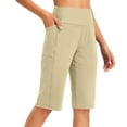 thumbnail image 1 of VEKDONE Yoga Cropped Leggings for Women Stretchy High Waisted Straight Half Pants Sexy Tummy Control Butt Lifting Sports Pants with Pockets Beige M, 1 of 6