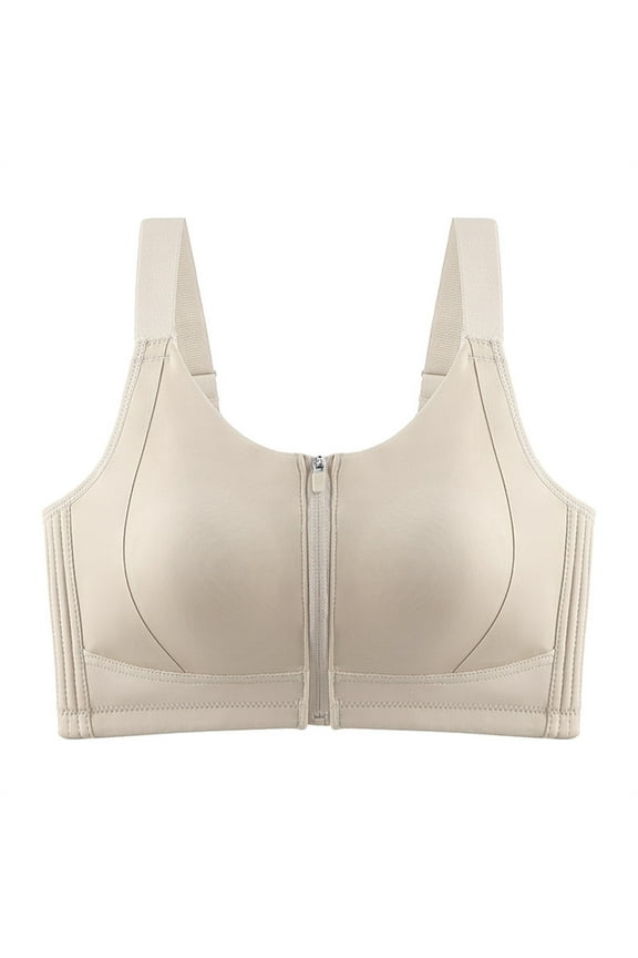 Zip Front Closure Everyday Bra for Women Post Surgery Compression Support with Adjustable Straps Wirefree Plus Size Bra White Size M