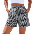 thumbnail image 1 of VEKDONE Boxer Shorts for Women Gingham Drawstring Pajama Bottoms Elastic Waisted Plaid Shorts with Pockets Summer Beach Vacation Clothes Black XXL, 1 of 5
