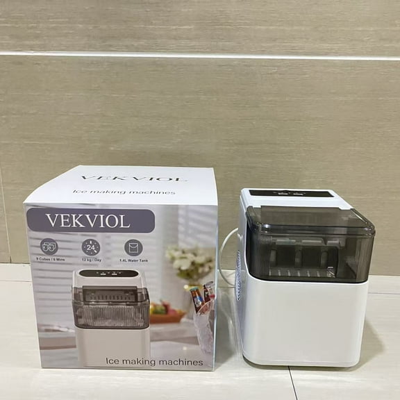 VEKVIOL Ice making machines, a desktop ice maker with a handle, weighing 26 pounds per day, with 9 ice cubes ready in 6 minutes
