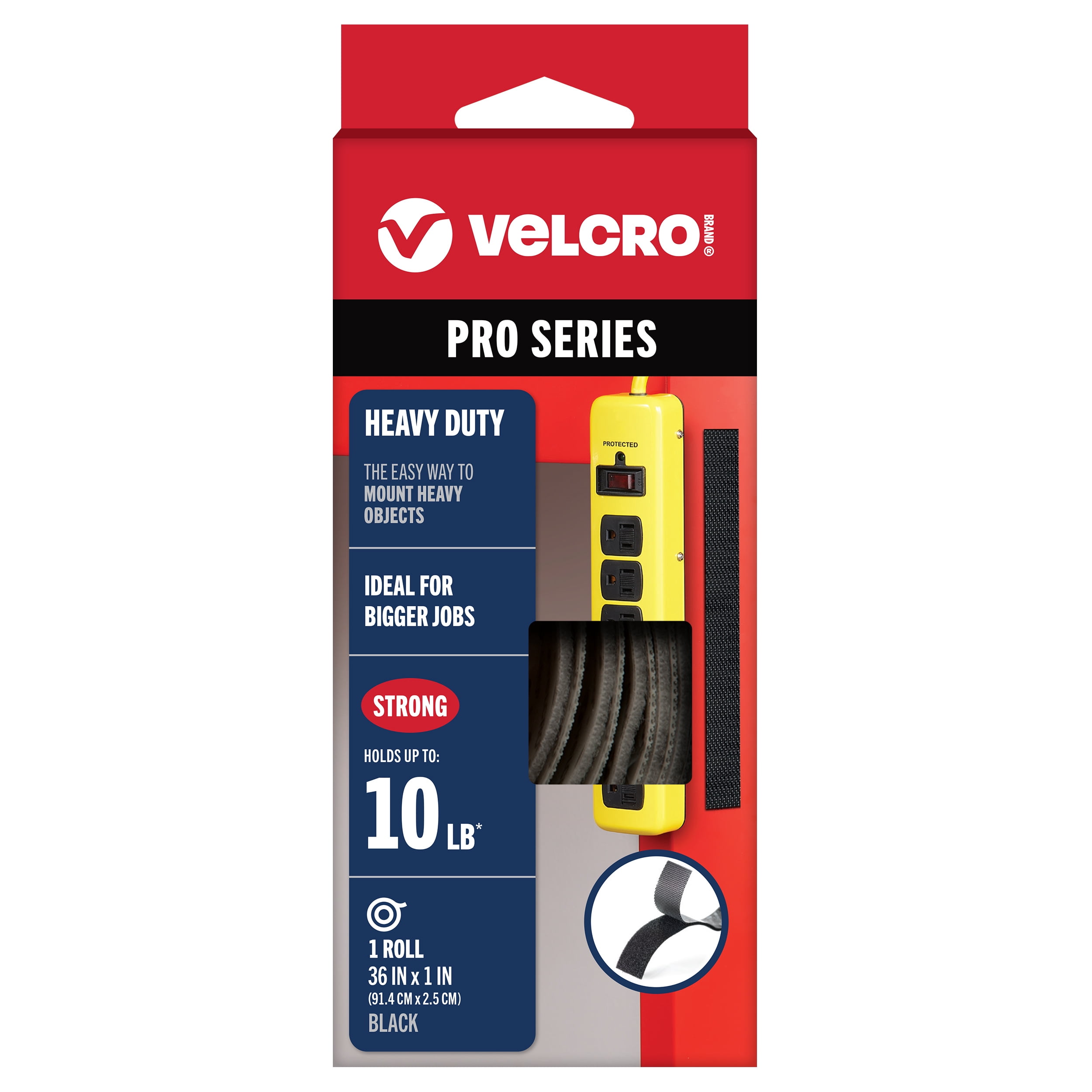 VELCRO® Brand PRO Series Heavy Duty, Holds up to 10 lbs, 36in x 1in Tape Black