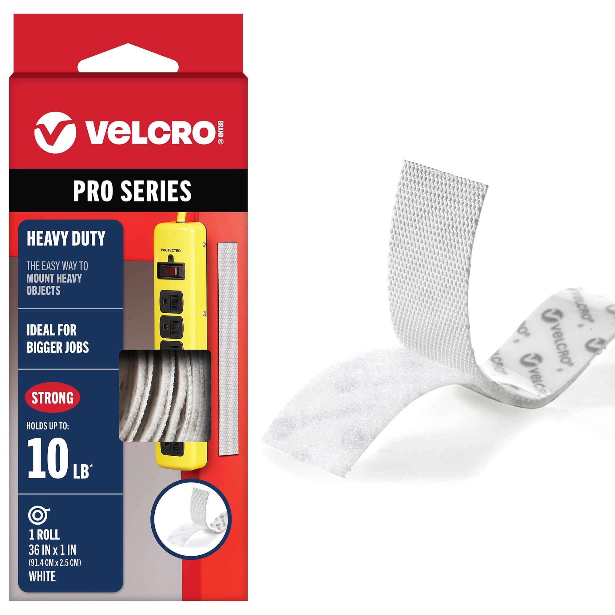 VELCRO® Brand PRO Series Heavy Duty, Holds up to 10 lbs, 36in x 1in Tape White