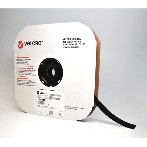 VELCRO 1/2" x 75' Brand Black Loop Fastener w/ Acrylic Adhesive Backing 1 Roll