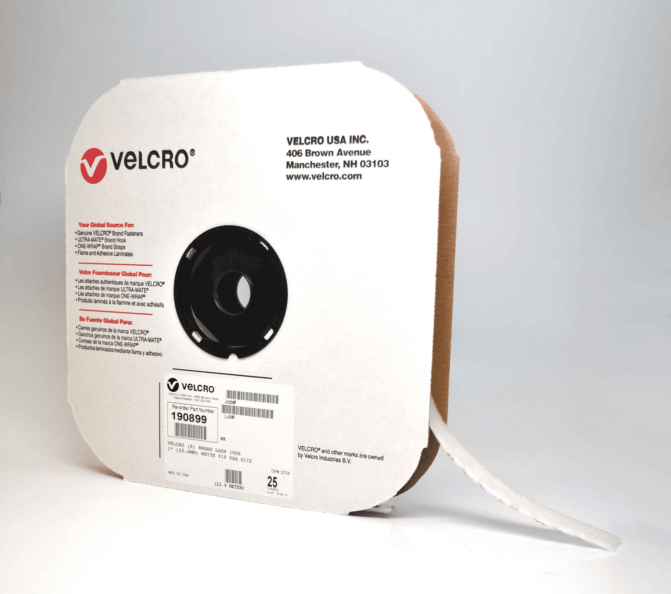 VELCRO® 1/2" x 75'  Brand White Loop Fastener w/ Acrylic  Adhesive Backing 1 Roll