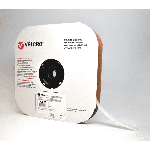 VELCRO 1/2" x 75' Brand White Loop Fastener w/ Acrylic Adhesive Backing 1 Roll