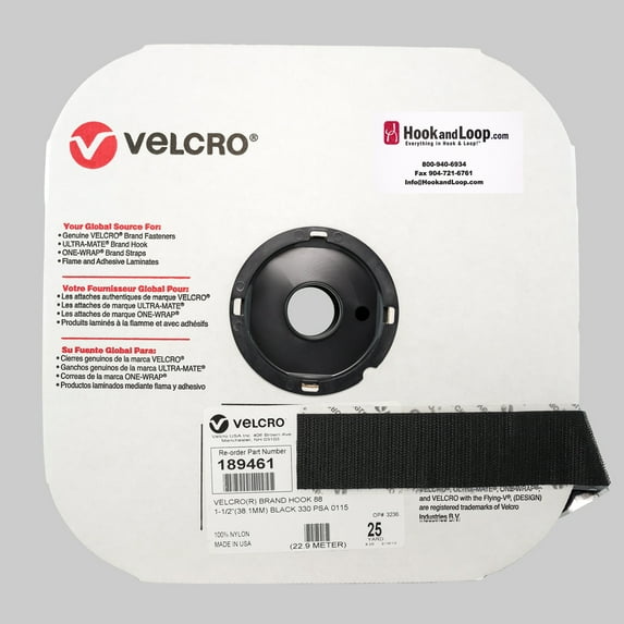 VELCRO® Brand - 1.5" Black Hook: Pressure Sensitive Adhesive - Rubber