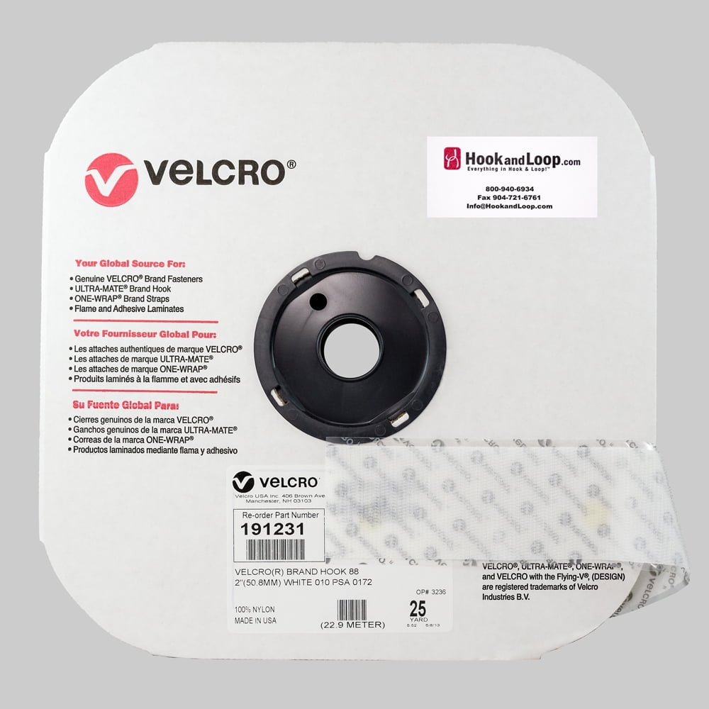VELCRO® Brand - 2" White Hook: Pressure Sensitive Adhesive - Acrylic
