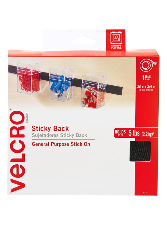 VELCRO Brand – 30 ft Sticky Back Hook and Loop Fasteners – Peel and Stick Permanent Adhesive Tape Keeps Classrooms, Home, and Offices Organized – Cut-to-Length Roll | 3/4 in Wide | Black, (91137)