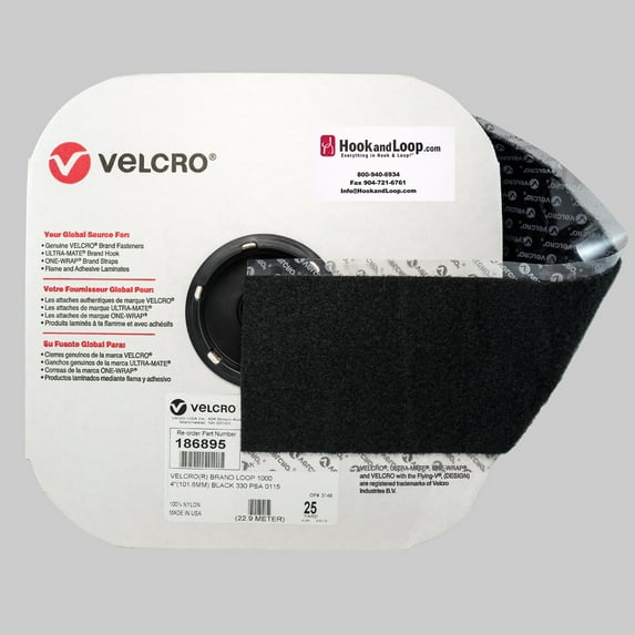 VELCRO® Brand - 4" Black Loop: Pressure Sensitive Adhesive - Rubber