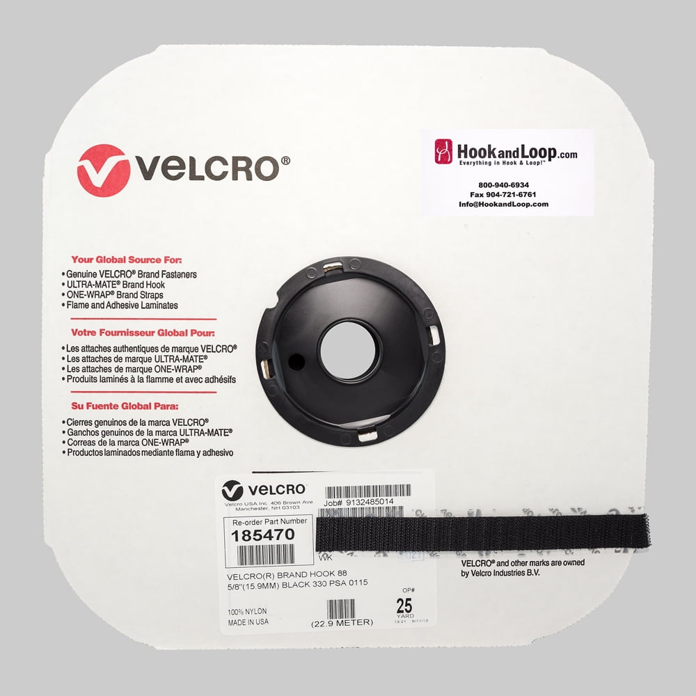 VELCRO® Brand - 5/8" Black Hook: Pressure Sensitive Adhesive - Rubber