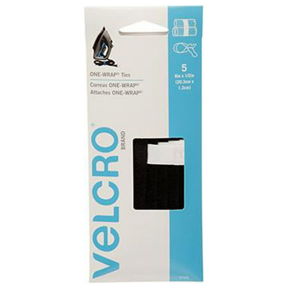 VELCRO Brand 91426 One-Wrap Strip with Tab, Black, 8 x 1/2 In., 5-Ct. - Quantity 6