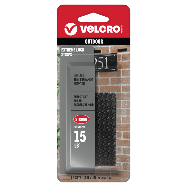 VELCRO, Extreme Lock Fasteners, 3in x 1in, Black Strips, 4 Sets