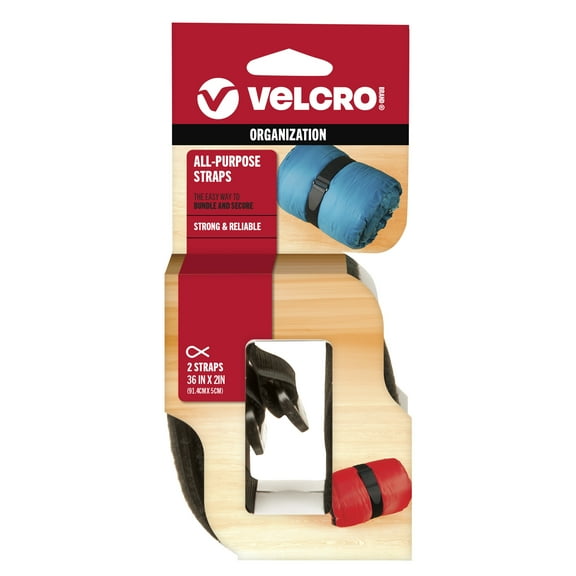 VELCRO Brand All-Purpose Straps | Strong & Reusable | Perfect for Fastening Wires & Organizing Cords | Black, 36in x 2in | 2 Count