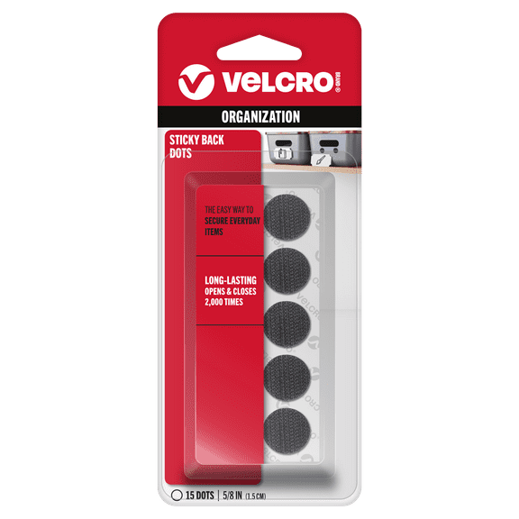 VELCRO Brand Sticky Back - 5/8" Coins, 15 Sets - Black