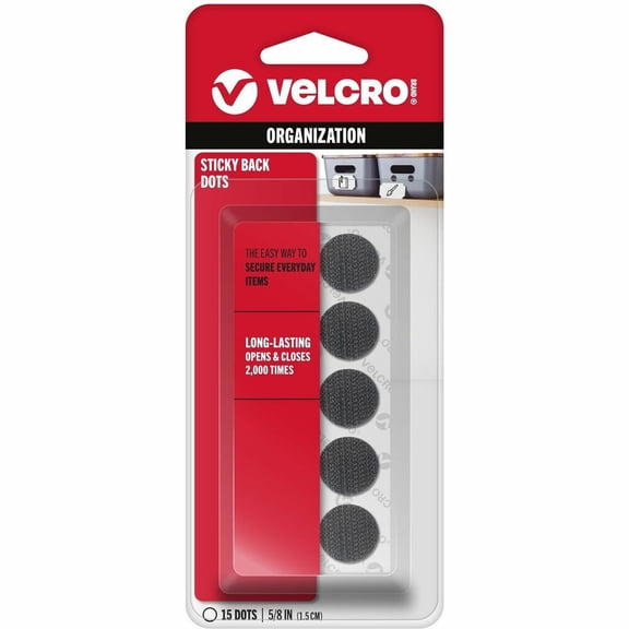 VELCRO Brand Sticky Back - 5/8" Coins, 15 Sets - Black