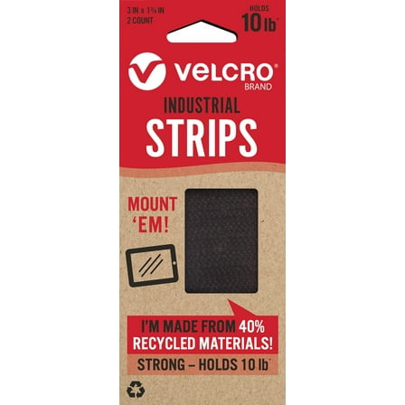VELCRO Brand ECO Collection Mount'em Industrial Strength Strips 3in x 1 3/4in, Sustainable 40% Recycled Materials, 2ct Black