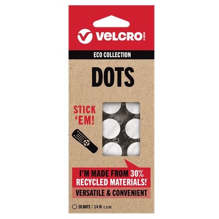 VELCRO Brand ECO Collection Stick'em | Recycled Sustainable | 3/4" White Circles | 10 Count
