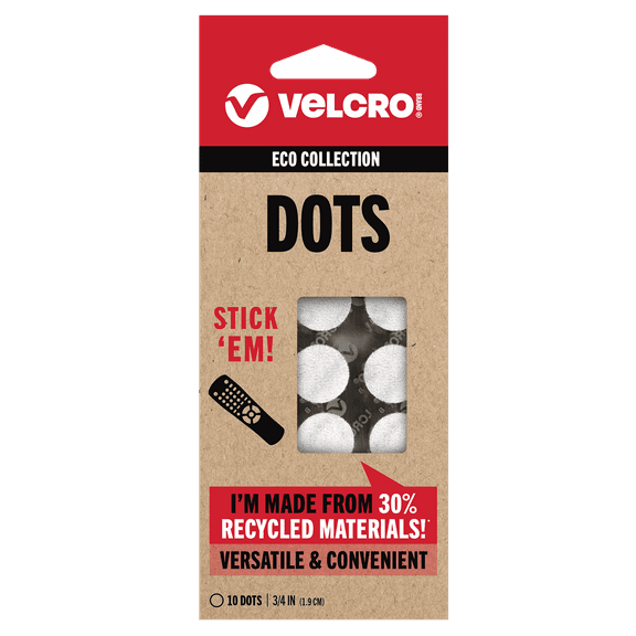 VELCRO Brand ECO Collection Stick'em | Recycled Sustainable | 3/4" White Circles | 10 Count