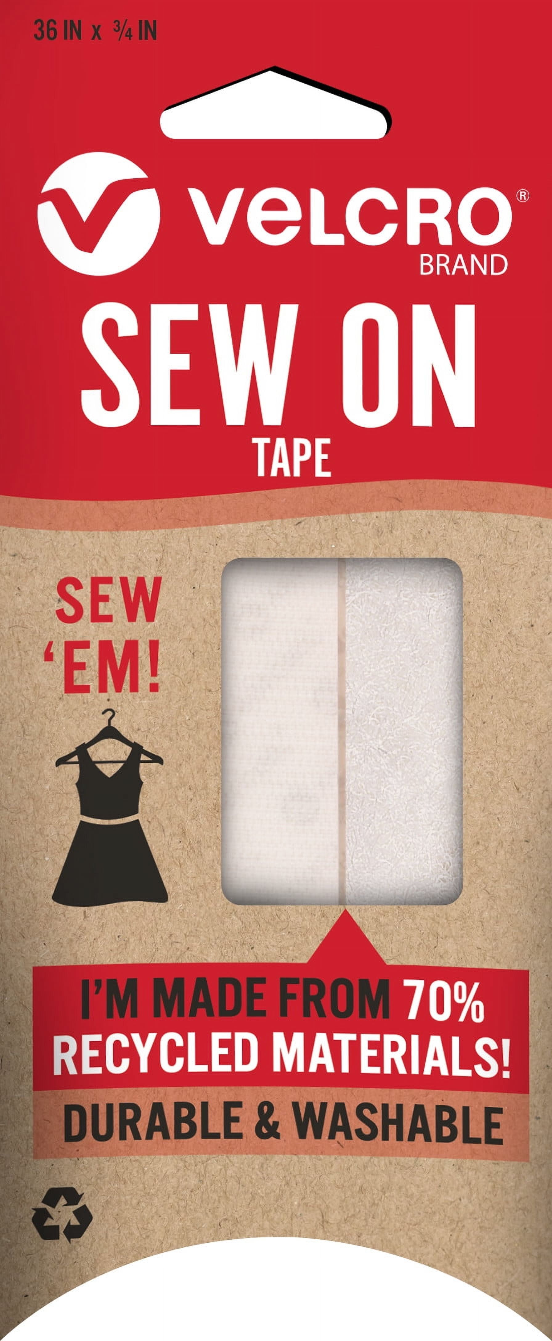 VELCRO Brand ECO Collection Sew'em Fastener Tape 36in x 3/4in piece, Sustainable 70% Recycled Materials, Durable and Washable, Black