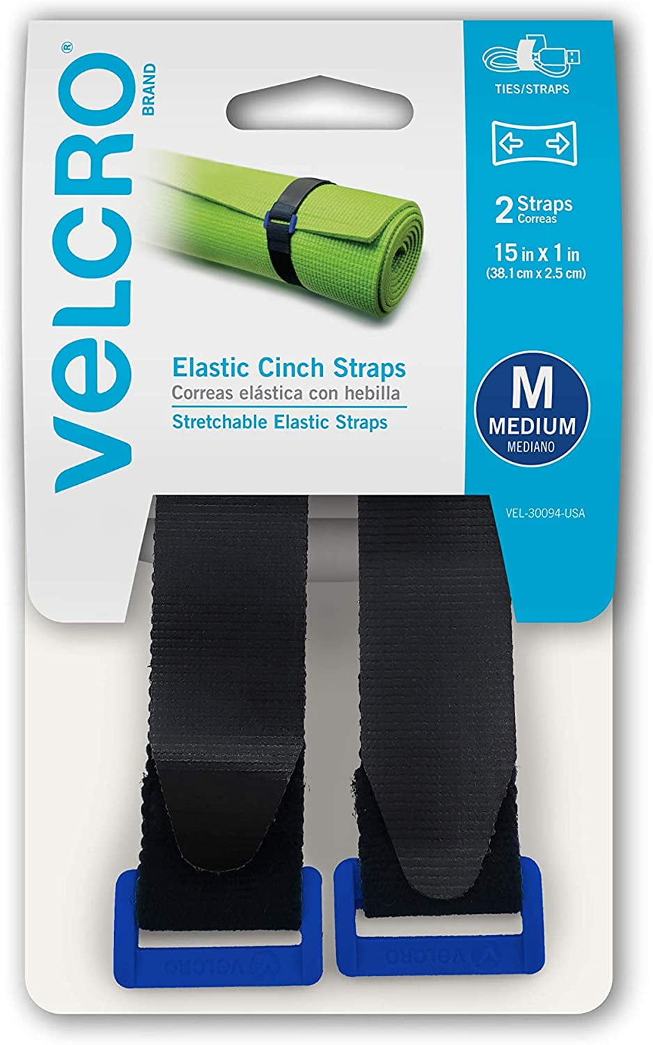 All Purpose Elastic Cinch Strap - 16 x 2 inch - 5 Pack