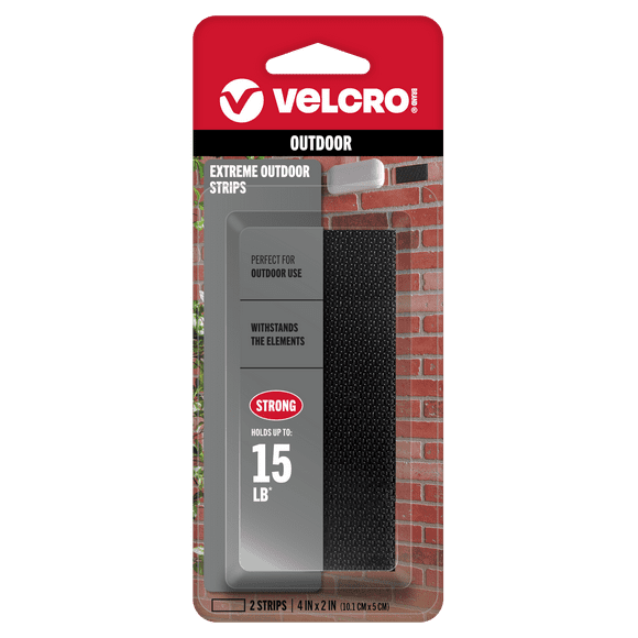 VELCRO Brand Extreme Outdoor 4in x 2in Strips, Black, 2 Each, 91839, 0.04 lb