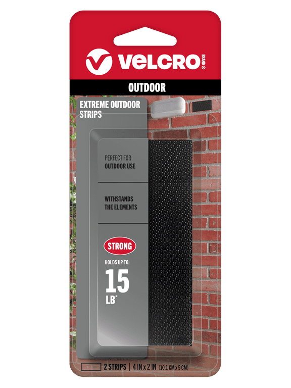 Brand Extreme Outdoor Strips, Heavy Duty Superior Holding Power on Rough Surfaces, 4in x 2in Black Adhesive Strips, 2 Count