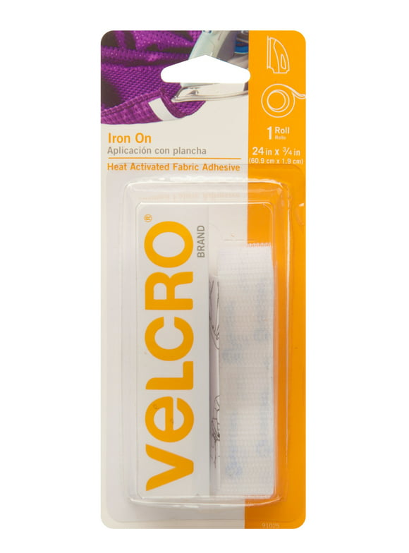 VELCRO Brand for Fabrics | Iron On Tape for Alterations and Hemming | No Sewing or Gluing | Heat Activated for Thicker Fabrics | Cut-to-Length Roll, 24in x 3/4in Roll White