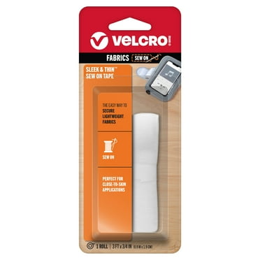 VELCRO Brand SLEEK & THIN™ - Sew On for Fabrics | 3ft x 3/4in Tape, White | Soft on Skin Ultra Light with Sewing Lane Technology
