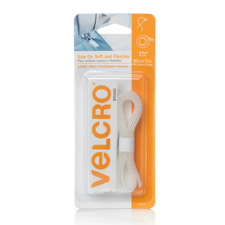 VELCRO Brand For Fabrics Sew On Soft and Flexible Tape No Ironing or Gluing  30 x 5/8 Roll White 