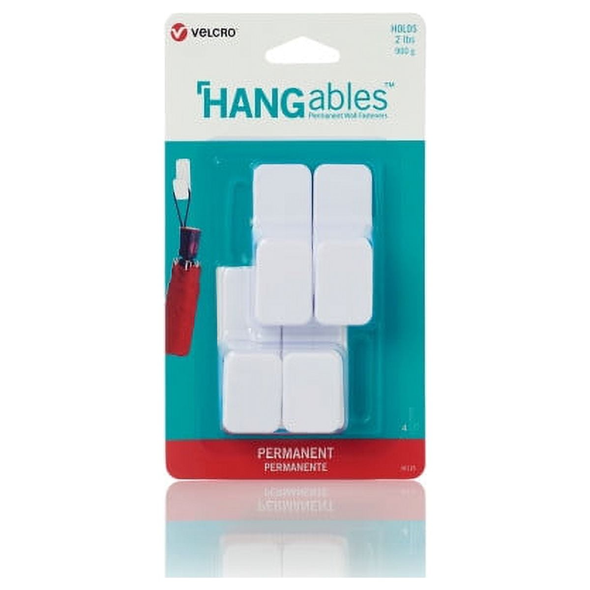 VELCRO® Brand HANGables Permanent Small Hook 2lbs. White. 4 ct