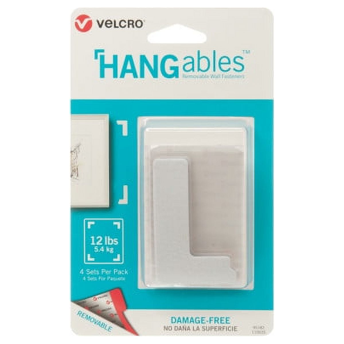 VELCRO Brand HANGables | Removable Wall Fasteners | Decorate Without Damaging Your Walls | Hang frames, Create Wall Collages | 3in x 1 3/4in Corners White 4 ct