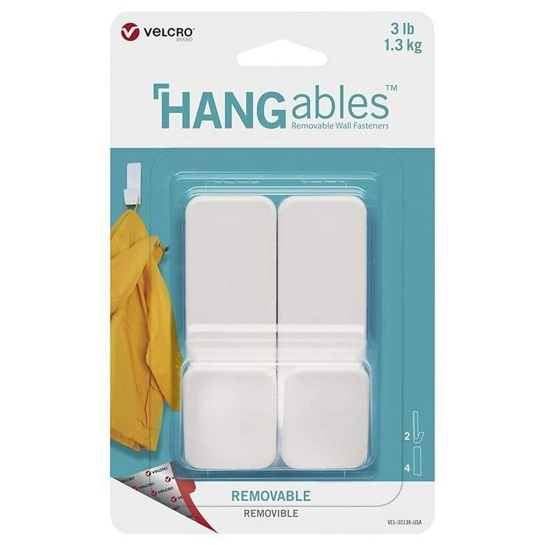 VELCRO Brand HANGables Removable Wall Hooks Easy to Remove Wall Fasteners Damage Free Non Permanent Hooks Medium Holds 3 lbs White 2 Pack Walmart