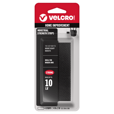 VELCRO Brand Industrial Strength Heavy Duty Fasteners | 4x2 Inch Strips 4 Sets | Holds 10 lbs | Stick-On Adhesive Backed | Black | For Indoor or Outdoor Use, 90209