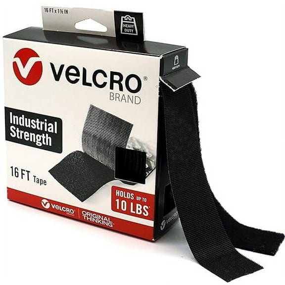 VELCRO Brand Heavy Duty Tape | 16 Foot Roll | Strong Sticky Back Adhesive Holds up to 10 lbs | Industrial Strength Fasteners for Indoor or Outdoor Use | 1-1/2in Width, Black (VEL-30838-USA)