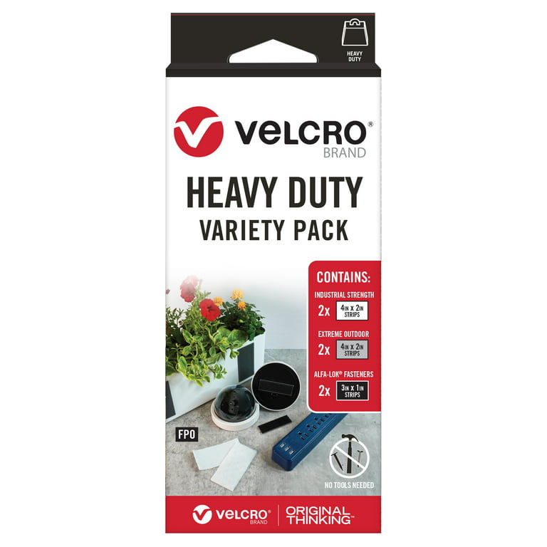 VELCRO Brand Heavy Duty Variety Pack White, Black, and Titanium Strips 6  Pack