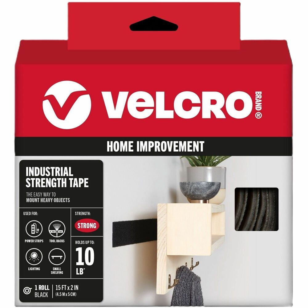 VELCRO Brand Industrial Strength Tape | Indoor & Outdoor Use | Superior Holding Power on Smooth Surfaces | 15ft x 2in Tape | Black